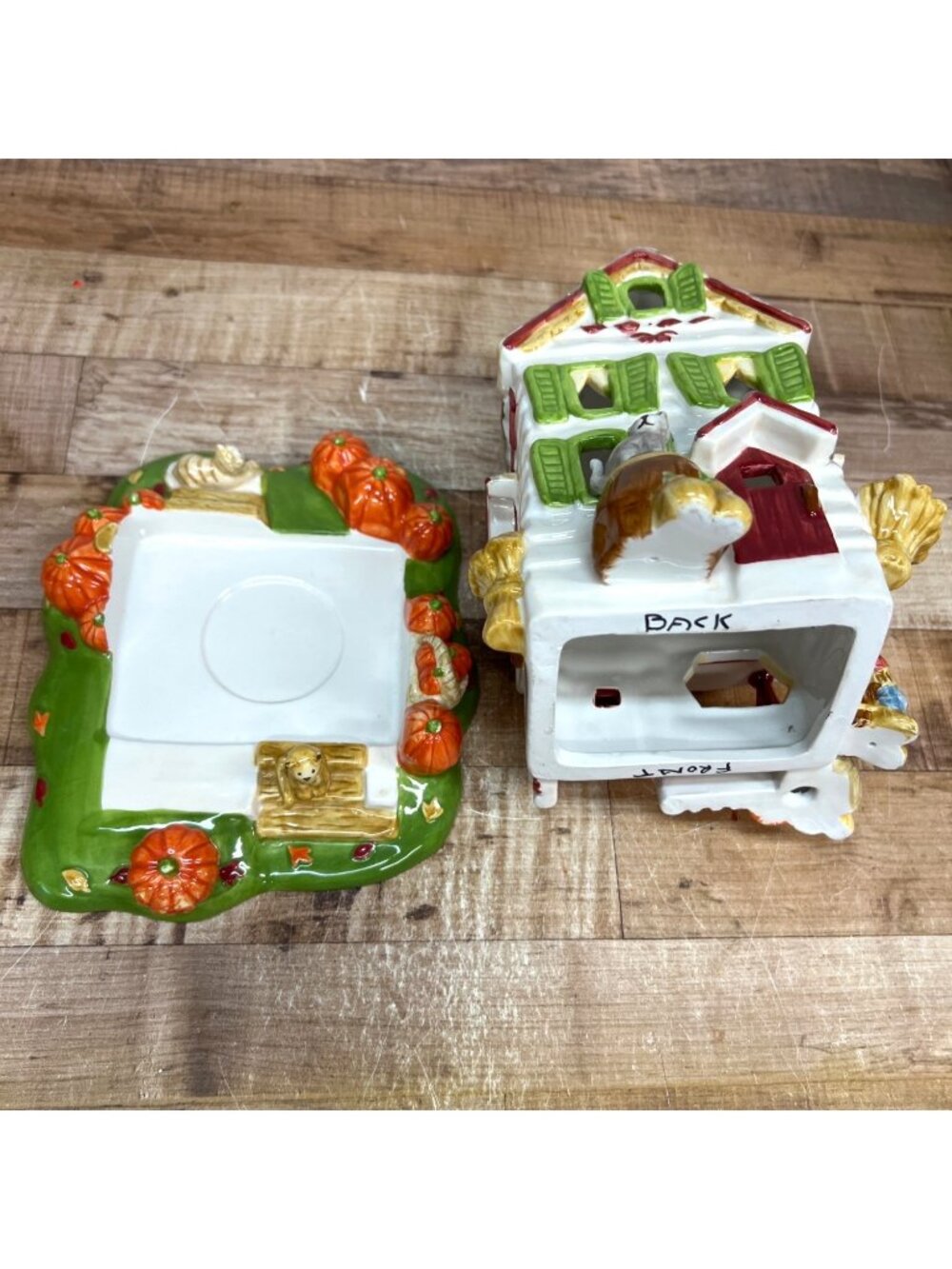 Autumn Ceramic Tea Light House With Cats Pumpkins & Scarecrow Figurine Fall Deco - Picture 7 of 7